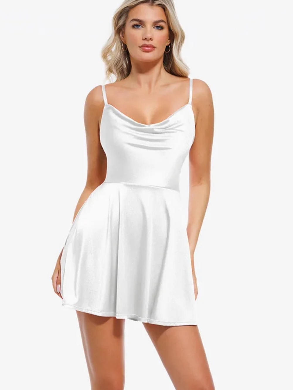 Popilush Shapewear Strappy Cowl Neck Tummy Control Flare Dress